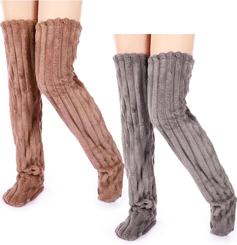 Geyoga 2 Pairs Over Knee Fuzzy Socks Winter Thigh High Leg Warmers Extra Thick Long Sleeping Socks for Women Winter Sleeping in Saudi Arabia