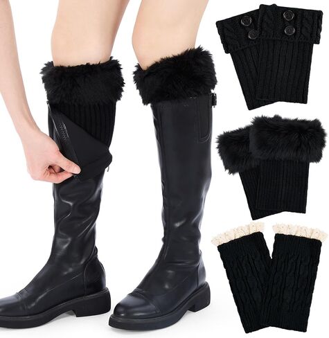 3 Pairs Women Short Boots Socks Boot Cuffs Winter Warm Crochet Knitted Faux Fur Leg Warmers Ankle Warmers in Saudi Arabia