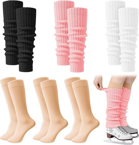6 أزواج الشتاء جوارب السيقان للنساء التزلج جوارب السيقان مجموعات الفتيات محبوك الجوارب الطويلة التمهيد تدفئة الكاحل للرياضة in Kuwait