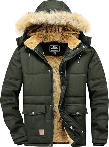MAGNIVIT Men's Winter Jacket Fleece Lined Windproof Water-Repellent Thicken Parka Warm Full Zip Coat with Hood in Saudi Arabia