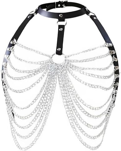 Body Chain Jewelry for Women, Chain Bra, Handmade Adjustable Leather Metal Chest Halter Belt, Waist Chain Tassel for Carnival Punk Gothic Dance in Saudi Arabia