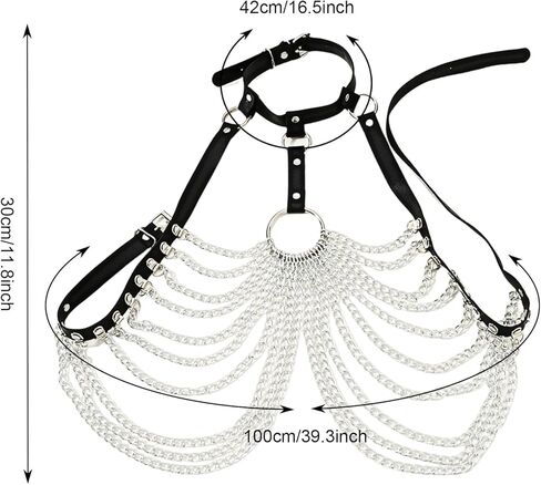Body Chain Jewelry for Women, Chain Bra, Handmade Adjustable Leather Metal Chest Halter Belt, Waist Chain Tassel for Carnival Punk Gothic Dance in Saudi Arabia