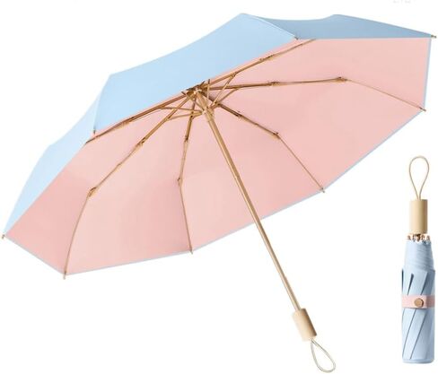 مظلة LCY المدمجة قابلة للطي ومضادة للأشعة فوق البنفسجية مع مقبض خشبي ومظلة مقاومة للشمس ومضادة للمطر والرياح in Kuwait