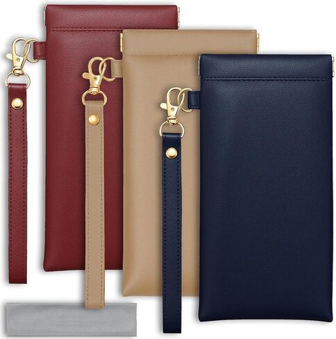 3 Pcs Soft Leather Sunglasses Pouch With Carrying Strap Large Squeeze Top Eyeglasses Bag Glasses Case for Women Men in Saudi Arabia