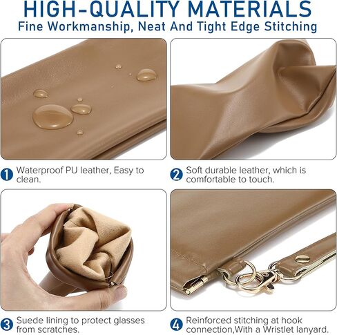 3 Pcs Soft Leather Sunglasses Pouch With Carrying Strap Large Squeeze Top Eyeglasses Bag Glasses Case for Women Men in Saudi Arabia