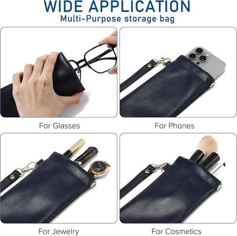 3 Pcs Soft Leather Sunglasses Pouch With Carrying Strap Large Squeeze Top Eyeglasses Bag Glasses Case for Women Men in Saudi Arabia