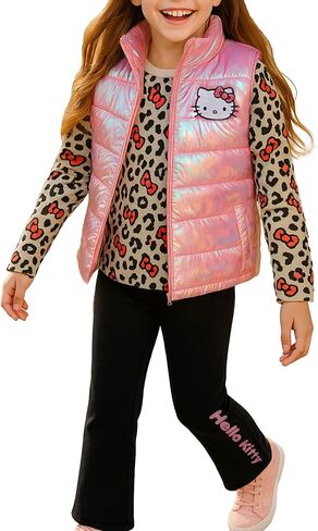 Hello Kitty Girls' Pants Set - 3 Piece Zip Up Vest, Long Sleeve Graphic Shirt, Fleece Pants - Matching Set for Girls (2T-12) in Kuwait