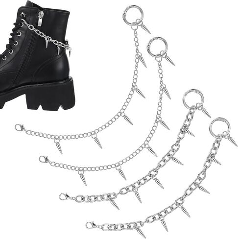 Yolev 4Pcs Rivet Spike Boot Chains for women Boot Chains Punk Removable Metal Rivet Shoe Charms Punk Style Silver Shoe Decoration Boot Charms in Saudi Arabia