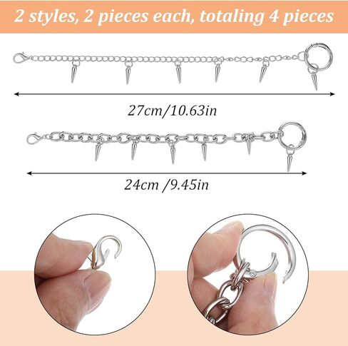Yolev 4Pcs Rivet Spike Boot Chains for women Boot Chains Punk Removable Metal Rivet Shoe Charms Punk Style Silver Shoe Decoration Boot Charms in Saudi Arabia