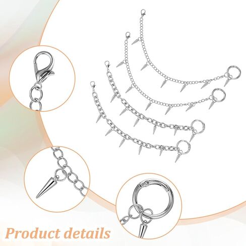 Yolev 4Pcs Rivet Spike Boot Chains for women Boot Chains Punk Removable Metal Rivet Shoe Charms Punk Style Silver Shoe Decoration Boot Charms in Saudi Arabia