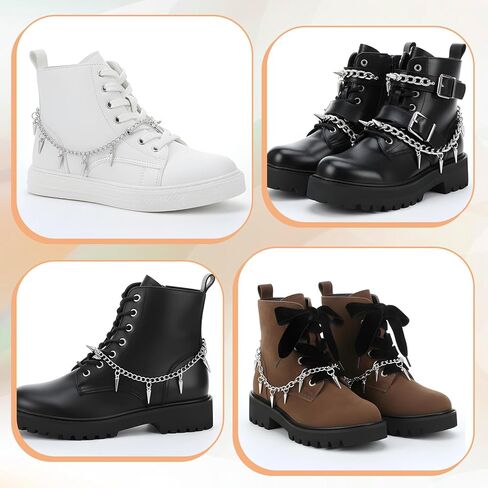 Yolev 4Pcs Rivet Spike Boot Chains for women Boot Chains Punk Removable Metal Rivet Shoe Charms Punk Style Silver Shoe Decoration Boot Charms in Saudi Arabia