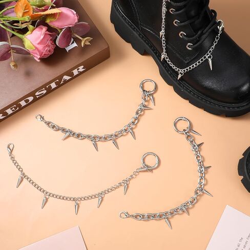 Yolev 4Pcs Rivet Spike Boot Chains for women Boot Chains Punk Removable Metal Rivet Shoe Charms Punk Style Silver Shoe Decoration Boot Charms in Saudi Arabia