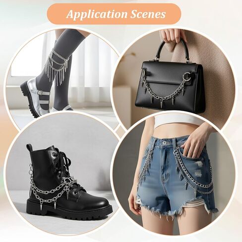 Yolev 4Pcs Rivet Spike Boot Chains for women Boot Chains Punk Removable Metal Rivet Shoe Charms Punk Style Silver Shoe Decoration Boot Charms in Saudi Arabia