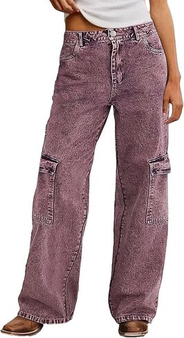 Flamingals Straight Leg Mid Waist Casual Pants for Women with Flap Pocket in Saudi Arabia