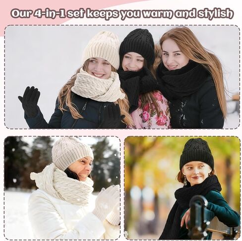 Suhine 8 Pcs Winter Beanie Hat Scarf Gloves Ear Warmer set Warm Fleece Knit Hat Touch Screen Gloves Earmuff for Women men in Saudi Arabia