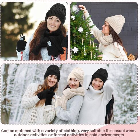 Suhine 8 Pcs Winter Beanie Hat Scarf Gloves Ear Warmer set Warm Fleece Knit Hat Touch Screen Gloves Earmuff for Women men in Saudi Arabia