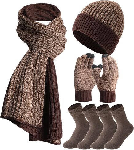 SATINIOR 6 Pcs Winter Hat Scarf Socks Touch Screen Gloves Sets Women Men Fleece Lined Knit Beanies Winter Gifts in Saudi Arabia