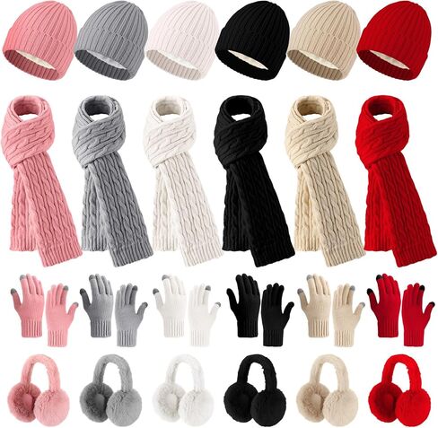 24 Pcs Winter Hat Scarf Gloves and Ear Warmer Set for Women, Knit Beanie Scarf Touch Screen Gloves Plush Earmuffs in Saudi Arabia