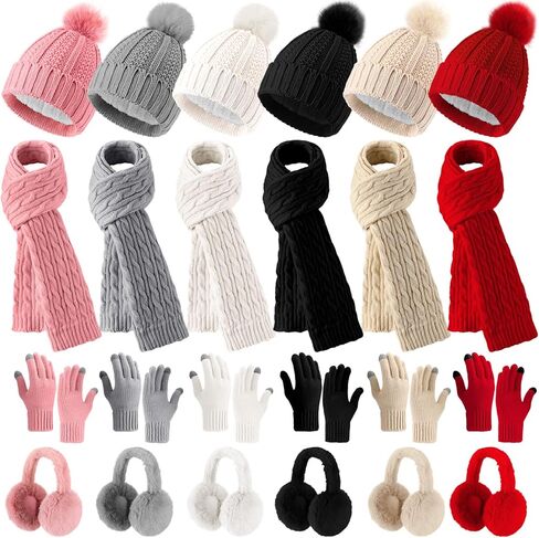 24 Pcs Winter Hat Scarf Gloves and Ear Warmer Set for Women, Knit Beanie Scarf Touch Screen Gloves Plush Earmuffs in Saudi Arabia