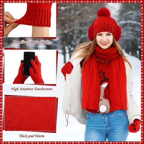 24 Pcs Winter Hat Scarf Gloves and Ear Warmer Set for Women, Knit Beanie Scarf Touch Screen Gloves Plush Earmuffs in Saudi Arabia