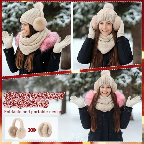 24 Pcs Winter Hat Scarf Gloves and Ear Warmer Set for Women, Knit Beanie Scarf Touch Screen Gloves Plush Earmuffs in Saudi Arabia