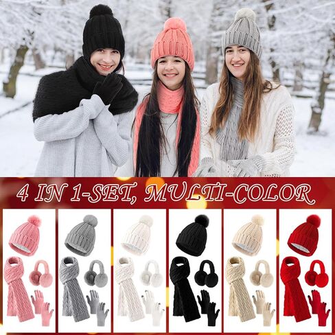 24 Pcs Winter Hat Scarf Gloves and Ear Warmer Set for Women, Knit Beanie Scarf Touch Screen Gloves Plush Earmuffs in Saudi Arabia