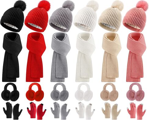 24 Pcs Winter Hat Scarf Gloves and Ear Warmer Set for Women, Knit Beanie Scarf Touch Screen Gloves Plush Earmuffs in Saudi Arabia