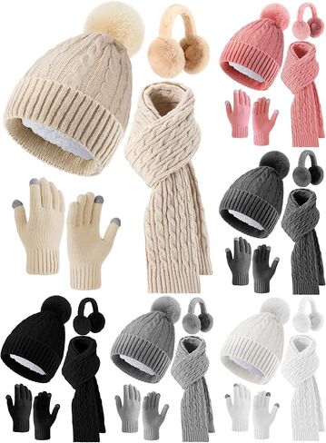 24 Pcs Winter Hat Scarf Gloves and Ear Warmer Set for Women, Knit Beanie Scarf Touch Screen Gloves Plush Earmuffs in Saudi Arabia