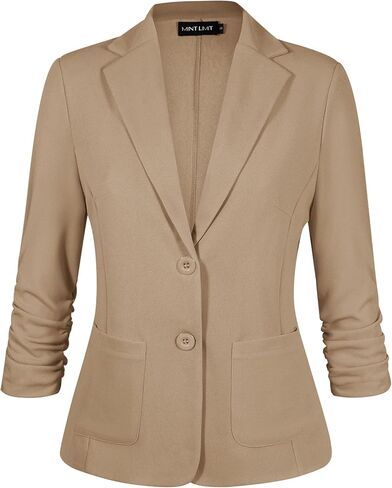 MINTLIMIT Womens Casual Blazer Open Front Business Suit Jacket 3/4 Sleeve Button Work Office Blazer Lightweight in Saudi Arabia