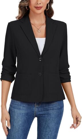 MINTLIMIT Womens Casual Blazer Open Front Business Suit Jacket 3/4 Sleeve Button Work Office Blazer Lightweight in Saudi Arabia