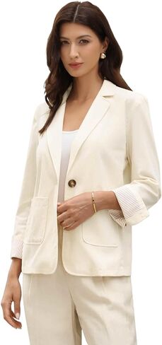 Allegra K Cotton Linen Blazers for Women's Business Casual One Button Work Jacket Office Suit in Saudi Arabia