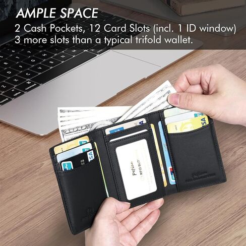 محفظة جلدية ثلاثية الطي للرجال بحجب RFID - محفظة جلدية ثلاثية الطي للرجال مع 12 فتحة للبطاقات، هدية للرجال، محفظة العلم الأمريكي باللون الأسود in Kuwait