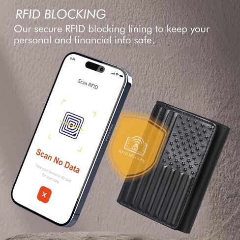 محفظة جلدية ثلاثية الطي للرجال بحجب RFID - محفظة جلدية ثلاثية الطي للرجال مع 12 فتحة للبطاقات، هدية للرجال، محفظة العلم الأمريكي باللون الأسود in Kuwait