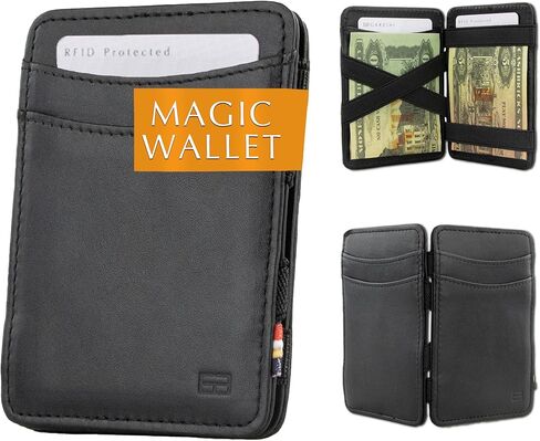 محفظة جارزيني السحرية، محفظة صغيرة للرجال مع حامل بطاقة RFID، صندوق هدايا، محفظة جلدية لـ 8 بطاقات، أسود in Kuwait