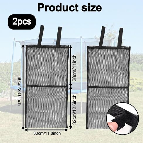 2pcs Trampoline Shoe Storage Bags, 11.8x23.6in Polyester Trampoline Bag Holder with Adjustable Strap Practical Storage Accessories for Toys Shoes Clothes Water Bottle (Black) in Saudi Arabia