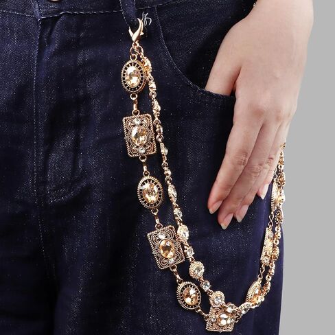 Semato Women's Vintage Golden Metal Decor Bag Chram Carved Floral Design Trouser Chain Belt Waist Chain in Saudi Arabia