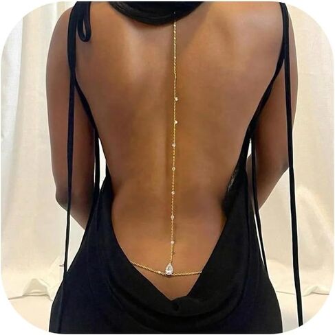 Body Chain Jewelry for Women, Back Necklace for Backless Dress, Sparkling Rhinestone Backdrop Necklace, Adjustable Back Chain for Open Back Dresses, Bridal Back Jewelry for Weddings, Parties & Summer Beach Vacation in Saudi Arabia