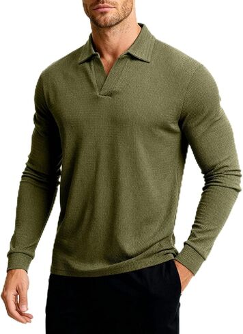 Allthemen رجل الخامس الرقبة سترة طويلة الأكمام قمصان بولو متماسكة خفيفة الوزن مضلع البلوز البلوز in Kuwait