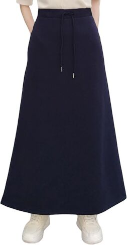 Women Fleece Lined Skirt Long Warm Fall Winter Skirts with Pockets,Elastic High Waisted Casual A-Line Maxi Skirt in Kuwait