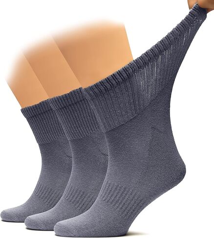 Hugh Ugoli Men's Cotton Diabetic Ankle Socks, Wide, Loose, Stretchy, Seamless Toe, Non Binding Top, Semi Cushion, 3-6 Pairs in Saudi Arabia