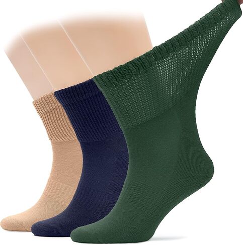 Hugh Ugoli Men's Cotton Diabetic Ankle Socks, Wide, Loose, Stretchy, Seamless Toe, Non Binding Top, Semi Cushion, 3-6 Pairs in Saudi Arabia
