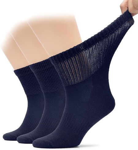 Hugh Ugoli Men's Cotton Diabetic Ankle Socks, Wide, Loose, Stretchy, Seamless Toe, Non Binding Top, Semi Cushion, 3-6 Pairs in Saudi Arabia