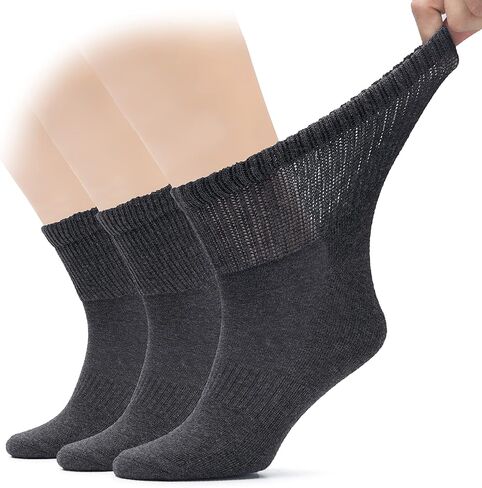 Hugh Ugoli Men's Cotton Diabetic Ankle Socks, Wide, Loose, Stretchy, Seamless Toe, Non Binding Top, Semi Cushion, 3-6 Pairs in Saudi Arabia