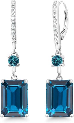 أقراط متدلية من الفضة الإسترليني عيار 925 من Gem Stone King للنساء (19.96 قيراط، حجر ميلاد الأحجار الكريمة، قطع الزمرد 14X10 مم) in Kuwait
