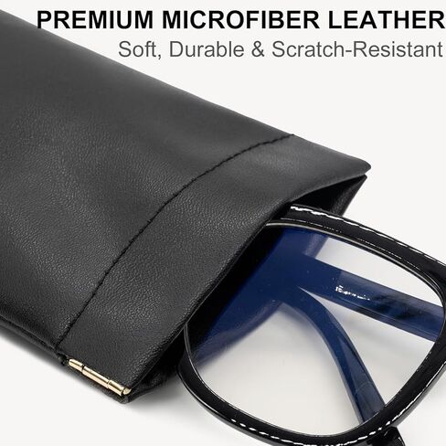 3 Pack Leather Eyeglass Cases, Portable Sunglasses Pouch for Men & Women, Squeeze Top Sunglasses Organizer with 3 Eyeglass Cleaning Cloths in Saudi Arabia
