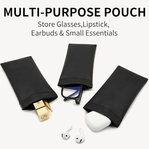 3 Pack Leather Eyeglass Cases, Portable Sunglasses Pouch for Men & Women, Squeeze Top Sunglasses Organizer with 3 Eyeglass Cleaning Cloths in Saudi Arabia