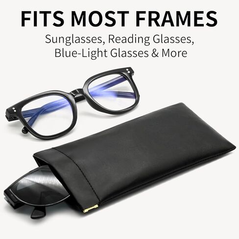 3 Pack Leather Eyeglass Cases, Portable Sunglasses Pouch for Men & Women, Squeeze Top Sunglasses Organizer with 3 Eyeglass Cleaning Cloths in Saudi Arabia