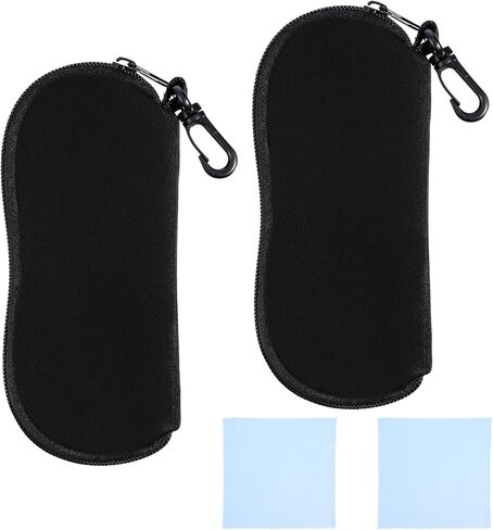 Soft Eyeglasses Case 2 Packs Travel Glasses Case Ultra Light Neoprene Eyeglass Pouch Soft Sunglasses Bag with Clip for Men Women in Saudi Arabia