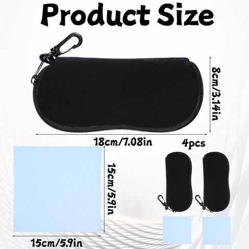 Soft Eyeglasses Case 2 Packs Travel Glasses Case Ultra Light Neoprene Eyeglass Pouch Soft Sunglasses Bag with Clip for Men Women in Saudi Arabia