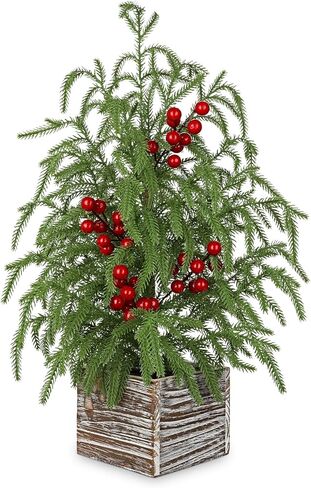 Briful 15.7’’ Premium Artificial Christmas Arrangement with Red Magnolia, Pomegranate & Gold Berries in Burlap Pot, Elegant Holiday Centerpiece for Farmhouse & Modern Christmas Décor in Saudi Arabia